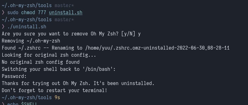 Uninstall oh-my-zsh